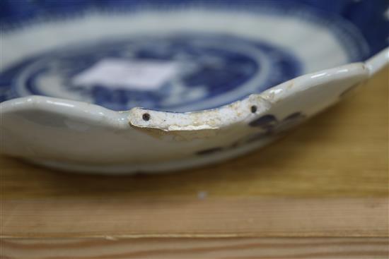 A group of 18th/19th century Chinese famille rose and blue and white saucers dishes tallest 23cm